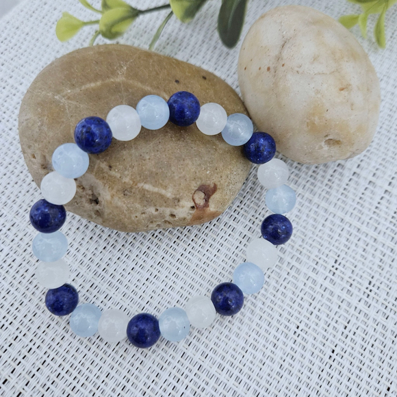 Lapis Lazuli Aquamarine Moonstone Stretch Women's Bracelet - Picture 1 of 4